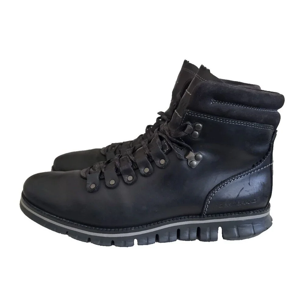 Cole Haan ZeroGrand Hiker Boots Men's Sz 8.5M Black Leather Waterproof Lace Up